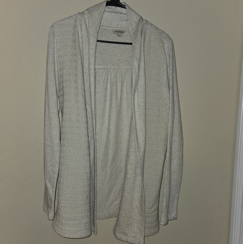 Lucky Brand Open Front Beige Tan Knit Cardigan Sweater Long Sleeve Large
